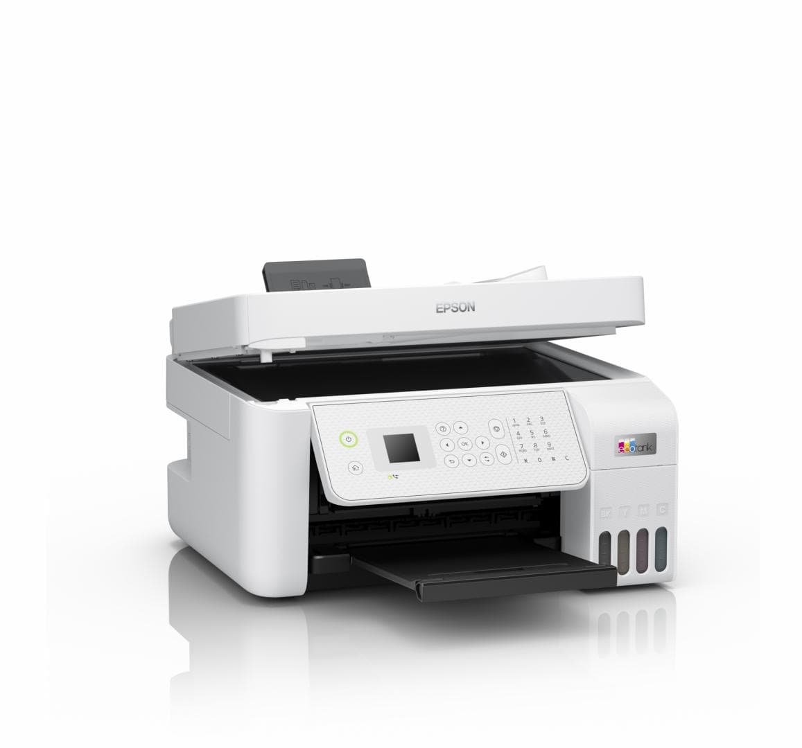 Multifunctional inkjet color Epson EcoTank CISS L5316, culoare: alb, dimensiune A4(Printare,Copiere, Scanare, Fax), printare borderless, viteza 33ppm alb-negru, 15ppm color, rezolutie 5760 x 1440 dpi, alimentare hartie 100 coli, ADF 30 coli, scanner CIS, rezolutie 1200 x 2400 dpi, interfata: USB