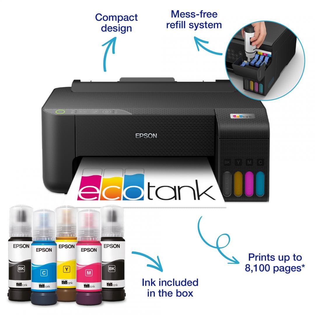 Imprimanta inkjet color CISS Epson L1270, dimensiune A4, viteza max 33ppm alb-negru, 15ppm color, rezolutie printer 5.760 x 1.440 DPI, alimentare hartie 100 coli, imprimare fara margini, interfata: USB 2.0, WI-FI, WI-FI Direct consumabile: 103 ecotank Black, Cyan, Magenta, Yellow, C13T00S14A