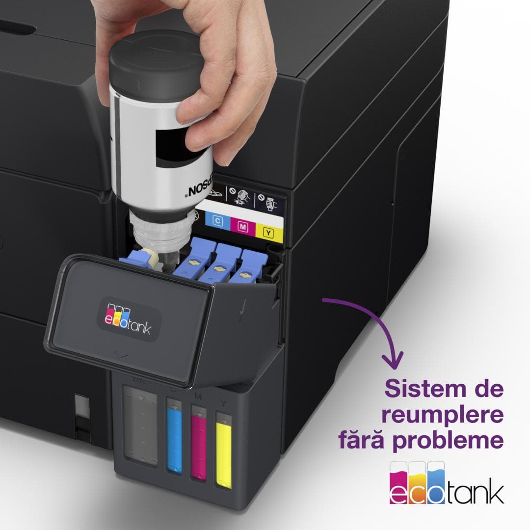 Multifunctional inkjet color Epson EcoTank CISS L6390, dimensiune A4 (Printare,Copiere, Scanare, Fax), printare borderless, viteza 35ppm alb-negru, 23ppm color, rezolutie 4800x1200 dpi, alimentare hartie 250 coli,ADF 30 coli, duplex automat ,scanner CIS rezolutie 1200x2400, display: Color