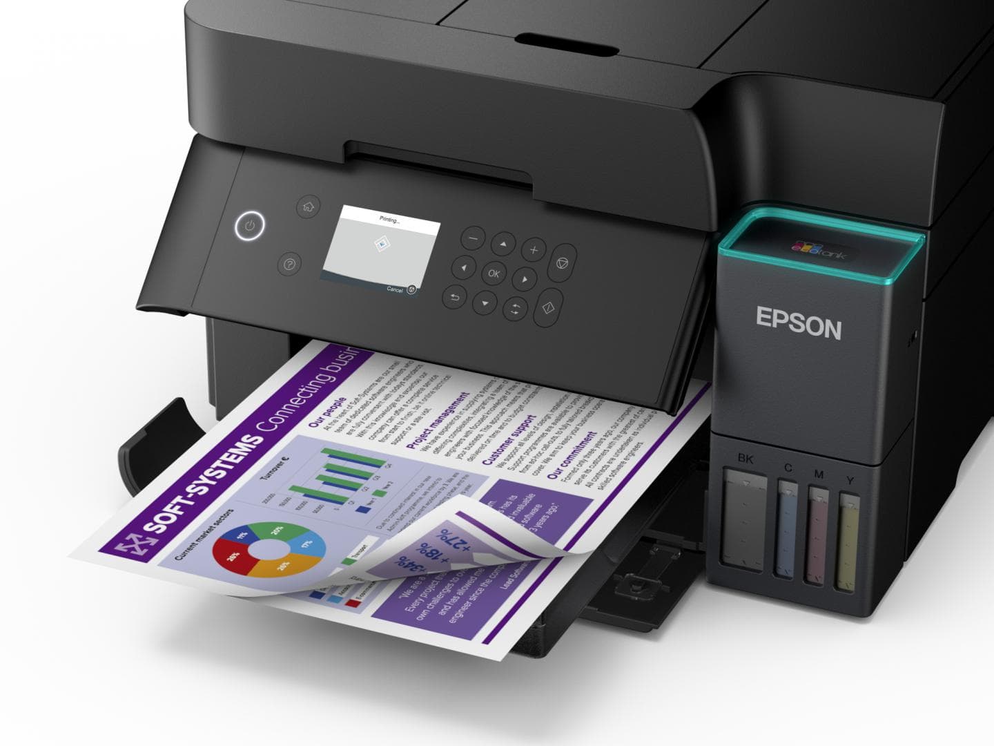 Multifunctional inkjet color Epson EcoTank CISS L6370, dimensiune A4 (Printare,Copiere, Scanare), printare borderless, viteza 35ppm alb-negru, 23ppm color, rezolutie 4800x1200 dpi, alimentare hartie 250 coli,ADF 30 coli, duplex automat ,scanner CIS rezolutie 1200x2400, consumabile: (black 8.5k