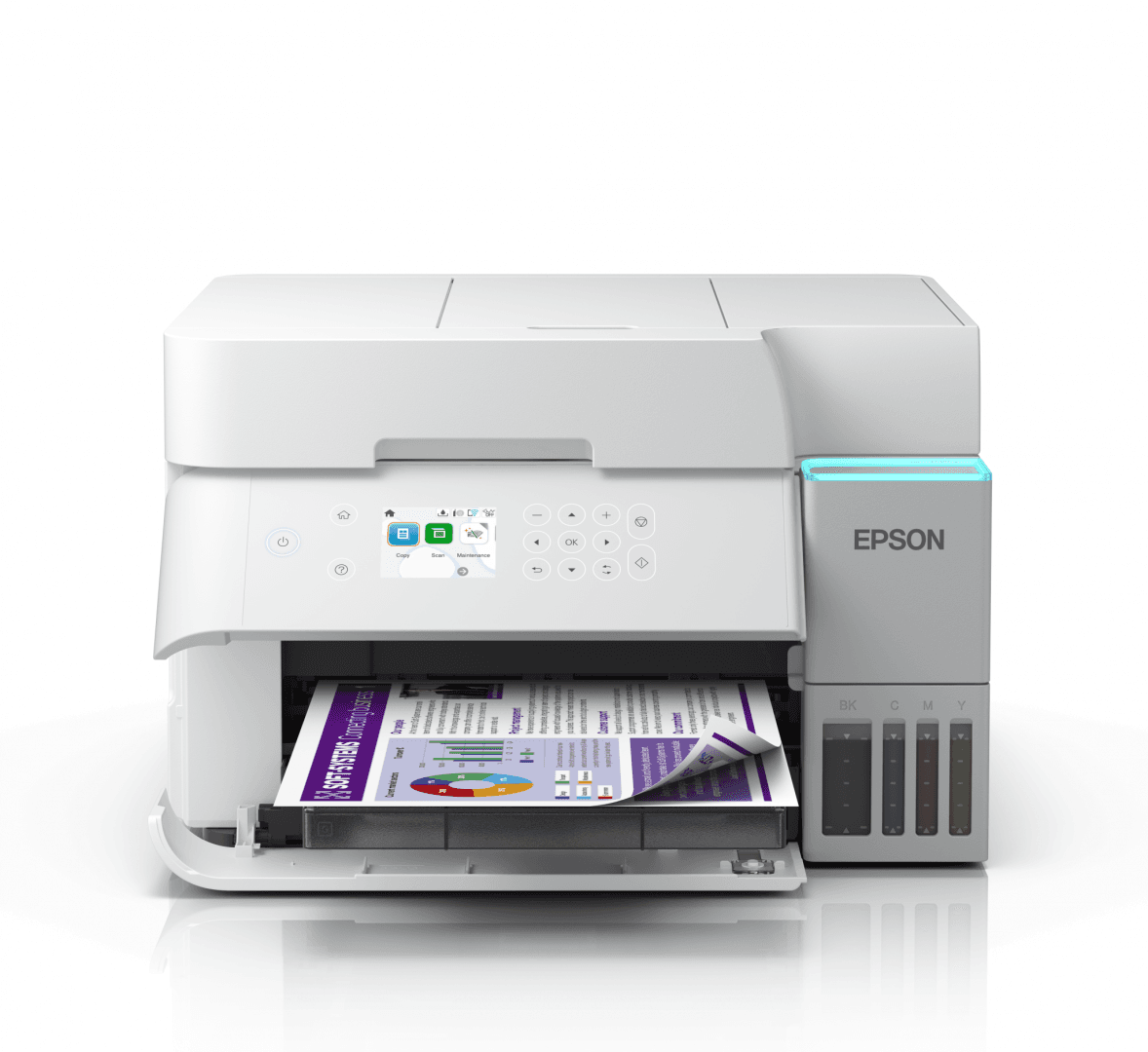 Multifunctional inkjet color Epson EcoTank CISS L6376, culoare alb, dimensiune A4 (Printare,Copiere, Scanare), printare borderless, viteza 35ppm alb-negru, 23ppm color, rezolutie 4800x1200 dpi, alimentare hartie 250 coli,ADF 30 coli, duplex automat ,scanner CIS rezolutie 1200x2400, Interfata: USB