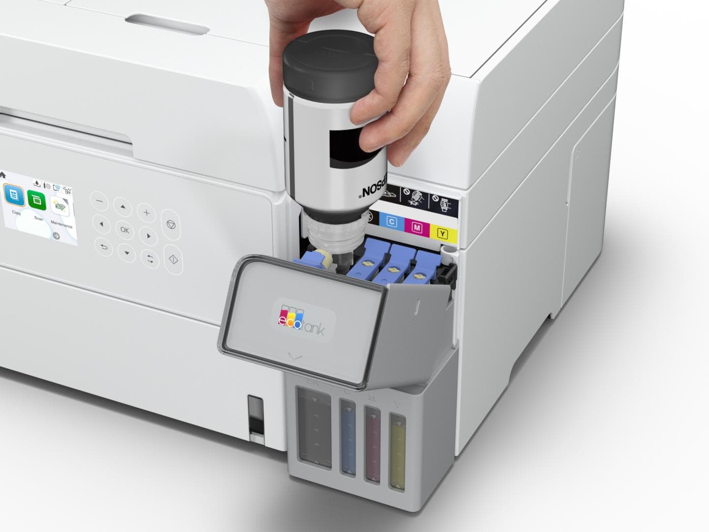 Multifunctional inkjet color Epson EcoTank CISS L6376, culoare alb, dimensiune A4 (Printare,Copiere, Scanare), printare borderless, viteza 35ppm alb-negru, 23ppm color, rezolutie 4800x1200 dpi, alimentare hartie 250 coli,ADF 30 coli, duplex automat ,scanner CIS rezolutie 1200x2400, Interfata: USB