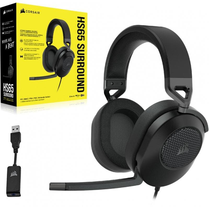 Casti cu microfon Corsair HS65 Surround 7.1, Multi-platform Gaming and Mobile, 20Hz-20KHz, 32ohm, 114db, negru