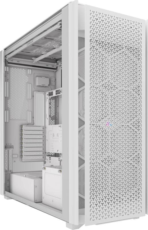 Carcasa CORSAIR 9000D AIRFLOW Super Full Tower RGB ALB, Tempered Glass, Sloturi Expansiune 8 orizontale sau 4 verticale+ verticale pentru placa de baza secundara, Drive Bays: 5x3.5" 6x2.5", Ventilatoare Suportate: 18 (spate: 2x120mm sau 1x140mm, fata: 8x120mm sau 3x140mm sau 2x200mm, lateral