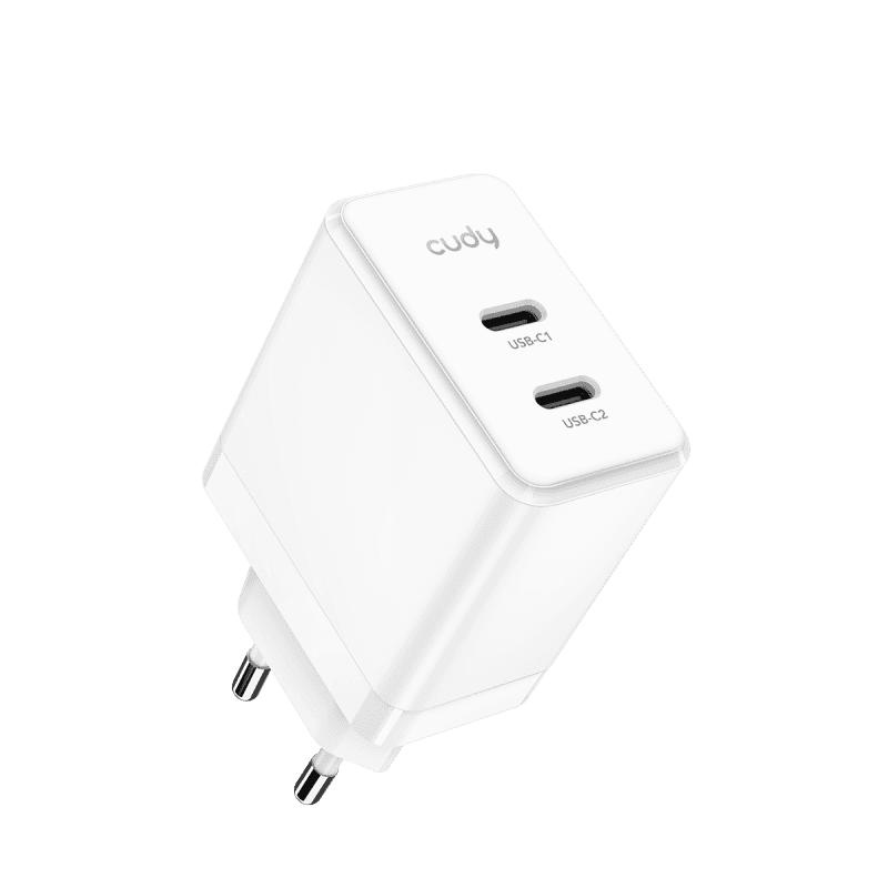 CUDY 2-Port 40W USB-C Charger, GaN, 2 x USB-C (20W max per port), QC+PPS+PD 3.0, EU plug, Fast charge for iPhone 12 Series and above, Galaxy, iPad, Macbook Air and more