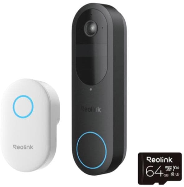 SONERIE VIDEO REOLINK D340B "Resolution:2048*2048 (4MP) @15FPS Field of View：150°（H）x150°（V）x 180°（D） Audio:Two way Talk    PIR Detection 7000mAh WiFi:2.4GHz/5GHz  Auto reply Storage:Micro SD Card Slot (up to 256GB) Waterproof:IP65" "Smart 2K Dual-Band Wi-Fi Battery Doorbell with 1：1 Head-to-Toe