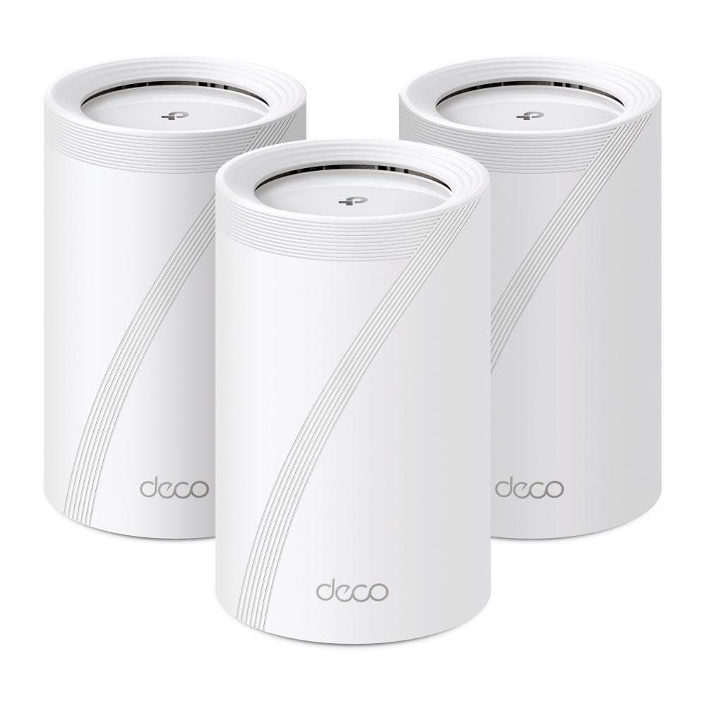 TP-LINK DECO BE65(3-PACK) Sistem Mesh WI-FI 7, BE9300, TRI-BAND, Standarde wireless: IEEE 802.11be/ax 6 GHz, IEEE 802.11be/ax/ac/n/a 5 GHz, IEEE 802.11ax/n/b/g 2.4 GHz, Viteze wireless: BE9300 6 GHz: 5760 Mbps (802.11be), 5 GHz: 2880 Mbps (802.11be), 2.4 GHz: 574 Mbps (802.11ax), 8 x antene interne