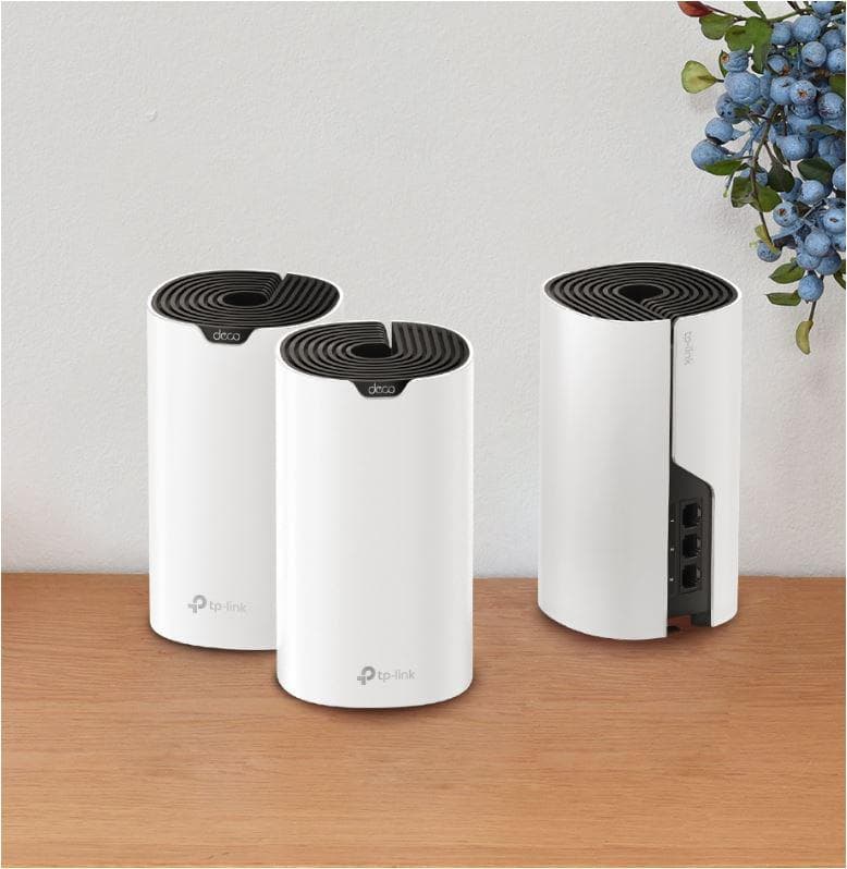 TP-Link Sistem Mesh Wi-Fi pentru întreaga casă AC1900, DECO S7(3- PACK);WI-FI 5, Standarde wireless: IEEE 802.11ac/n/a 5 GHz, IEEE 802.11n/b/g 2.4 GHz, viteza wireless: 5 GHz: 1300 Mbps, 2.4 GHz: 600 Mbps, 3 x antene interne, MU-MIMO, Mod Router, Mod Access Point, interfata: 3 x 10/100/1000.