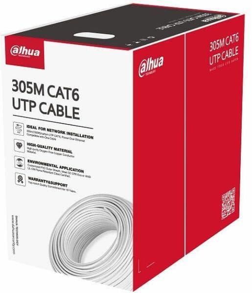 Cablu UTP CAT6,Conductor de cupru de înaltă puritate, fără oxigen, alimentare prin Ethernet,Manta exterioara PVC personalizata; Certificare CE CPR Clasa de ignifugare Eca, 305M, culoare: alb.