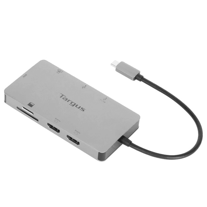 Targus Dock USB-C Dual HDMI 4K, 100W PowerDelivery Pass-Thru, 2x USB-A, 1x port fast charge, 1x SD/microSD, ethernet, gri