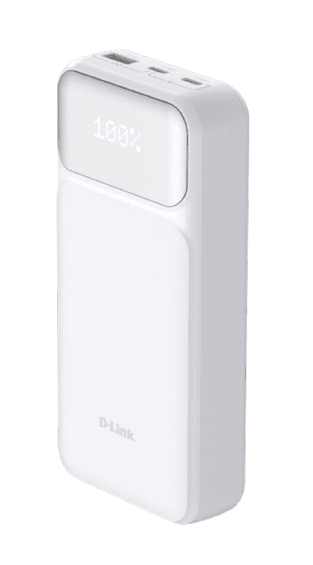 D-Link DPP-201. Battery capacity: 20000 mAh. USB Type-A output ports: 1, USB Type-C ports quantity: 2. Product colour: White