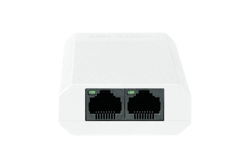 Repetor PoE Hikvision DS-3E0103DP-E/R: 1 × 10/100 Mbps PoE IN port si 2 × 10/100 Mbps PoE OUT port, 3 porturi PoE maxim 30W, buget PoE 30W, dimensiuni: 79.0 mm × 22.0 mm × 53.0 mm, greutate: 0.046 kg, montare pe birou.