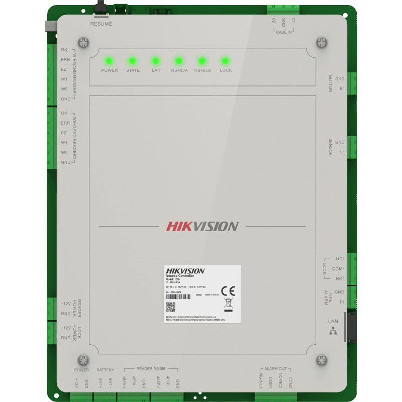 Centrala control acces Pro Series Hikvision DS-K2621X(P) pentru 1 usa, bidirectional (2 citittoare); Intrari: 2 alarm input, , Door Contact x 1, Tamper x 1; Iesiri: Alarm x 2, alimentare: 12 ± 15% VDC, temperatura de functionare: -10 °C to 55 °C.