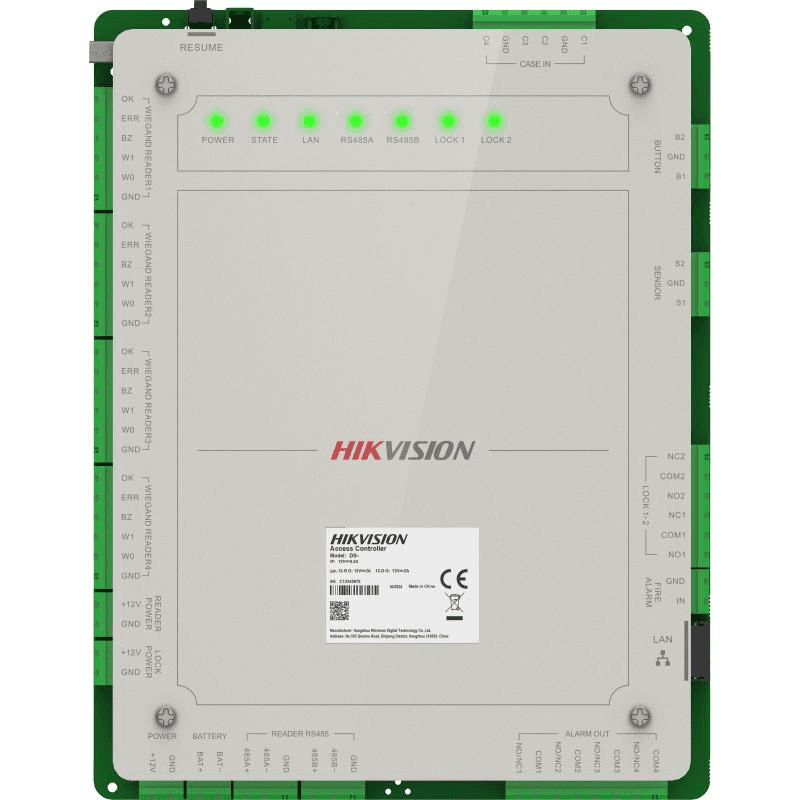 Centrala control acces Pro Series Hikvision DS-K2622X(P) pentru 2 usi, bidirectional (2 citittoare); Intrari: 4 alarm input, , Door Contact x 2, Tamper x 1; Iesiri: Alarm x 4, alimentare: 12 ± 15% VDC, temperatura de functionare: -10 °C to 55 °C.
