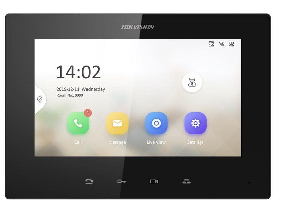 Monitor videointerfon 7inch color Hikvision DS-KH6320-LE1(B)LCD Resolution 1024 × 600, ROM 32 MB, RAM 128 MB, Audio compression standard G.711 U, G.711 A,Event capacity 200 alarm records,2 MB RAM reserved for events, Linked doorphone capacity 17 IP doorphones Max.Network interface 1 RJ-45 10/100