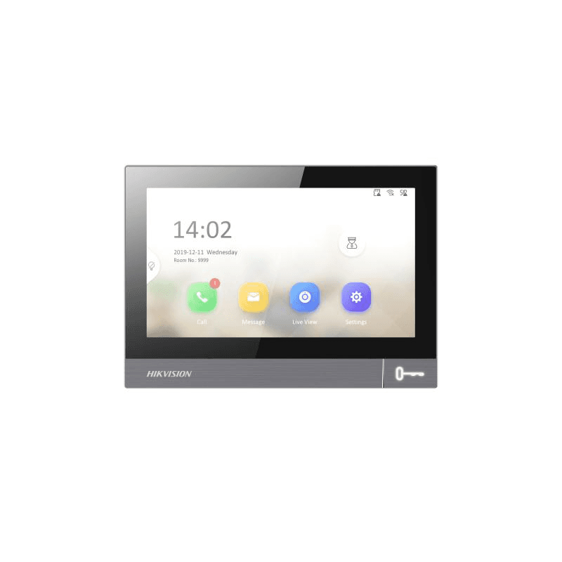 Monitor videointerfon WIFI 7" Hikvision DS-KH8381-WTE1/SF; ecran colorful IPS 7", rezolutie ecran 1024 × 600; Conectivitate: Retea wireless: Wi-Fi 802.11b/g/n; 1 RJ-45 10/100Mbps self-adaptive; TCP/IP, SIP, RTSP; microfon si difuzor incorporat; 8x intrare alarma; Alimentare: IEEE802.3at, Standard