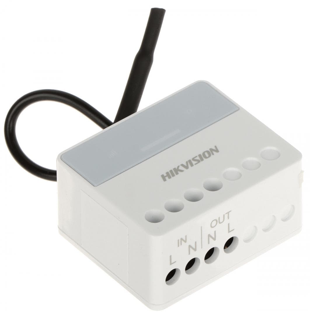 Modul releu AX PRO Hikvision DS-PM1-O1H-WE, 1 x output NO/NC (AC 100~240 V, Max 13A), comunicare 868 MHz two-way wireless, criptare AES-128, distanta de comunicare RF: 1600m, in camp deschis, 1x buton invatare( pentru inregistrare), 3 x Led stare:  Register/Signal (Green/Red), Power (Green), Relay