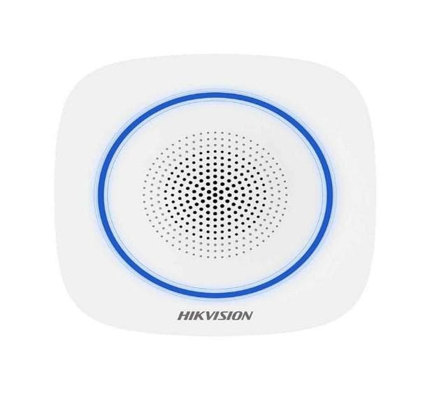 Sirena interior wireless AX PRO Hikvision DS-PS1-II-WE Buzzer Decibel: 90 to 110 dB,  fire alarm, panic alarm, and intrusion alarm, Operation temperature –10°C to 55°C,Four CR123 batteries, Support 12 VDC Power Supply, Power interface 12 VDC,  CAM-X Wireless Technology ,Dimension:130 × 128 × 39.5