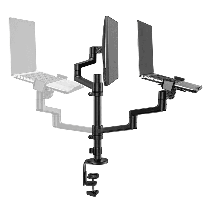 Suport dublu laptop de birou Neomounts DS20-425BL2; pentru display-uri cu diagonale 17"-27", sistem de prindere VESA 75x75~100x100, greutate maxima suportata 8kg, tilt +90°, -30°, swivel 90°, rotate 360°, distanta fata de perete 162-494mm; inaltime reglabila manual 275-555mm; culoare negru. Garantie