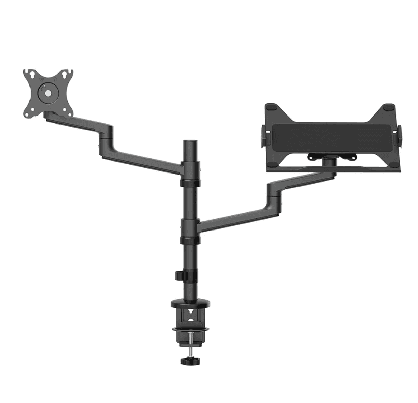 Suport dublu laptop de birou Neomounts DS20-425BL2; pentru display-uri cu diagonale 17"-27", sistem de prindere VESA 75x75~100x100, greutate maxima suportata 8kg, tilt +90°, -30°, swivel 90°, rotate 360°, distanta fata de perete 162-494mm; inaltime reglabila manual 275-555mm; culoare negru. Garantie