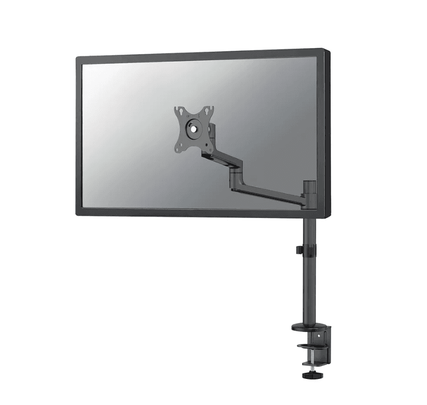Brat monitor Neomounts DS60-425BL1; pentru display-uri cu diagonale 17"-27", sistem de prindere VESA 75x75~100x100, greutate maxima suportata 8kg, tilt +90°, -30°, swivel +90°, -90°, rotate +360°, distanta fata de perete 128-459mm; inaltime reglabila manual 275-555mm; culoare negru. Garantie 5 ani