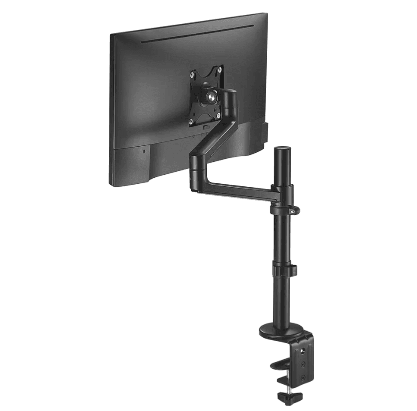 Brat monitor Neomounts DS60-425BL1; pentru display-uri cu diagonale 17"-27", sistem de prindere VESA 75x75~100x100, greutate maxima suportata 8kg, tilt +90°, -30°, swivel +90°, -90°, rotate +360°, distanta fata de perete 128-459mm; inaltime reglabila manual 275-555mm; culoare negru. Garantie 5 ani