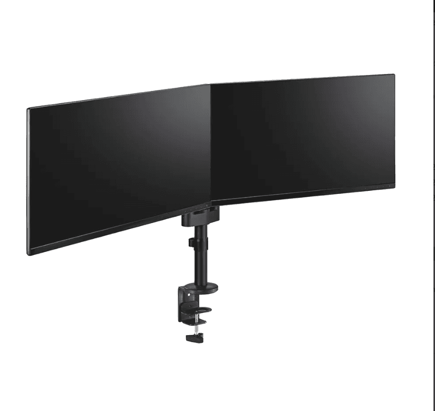 Brat dublu monitor Neomounts DS60-425BL2; pentru display-uri cu diagonale 17"-27", sistem de prindere VESA 75x75~100x100, greutate maxima suportata 8 - per ecrankg, tilt +90°, -30°, swivel +90°, -90°, rotate +360°, distanta fata de perete 128-460mm; inaltime reglabila manual 295-607mm; culoare