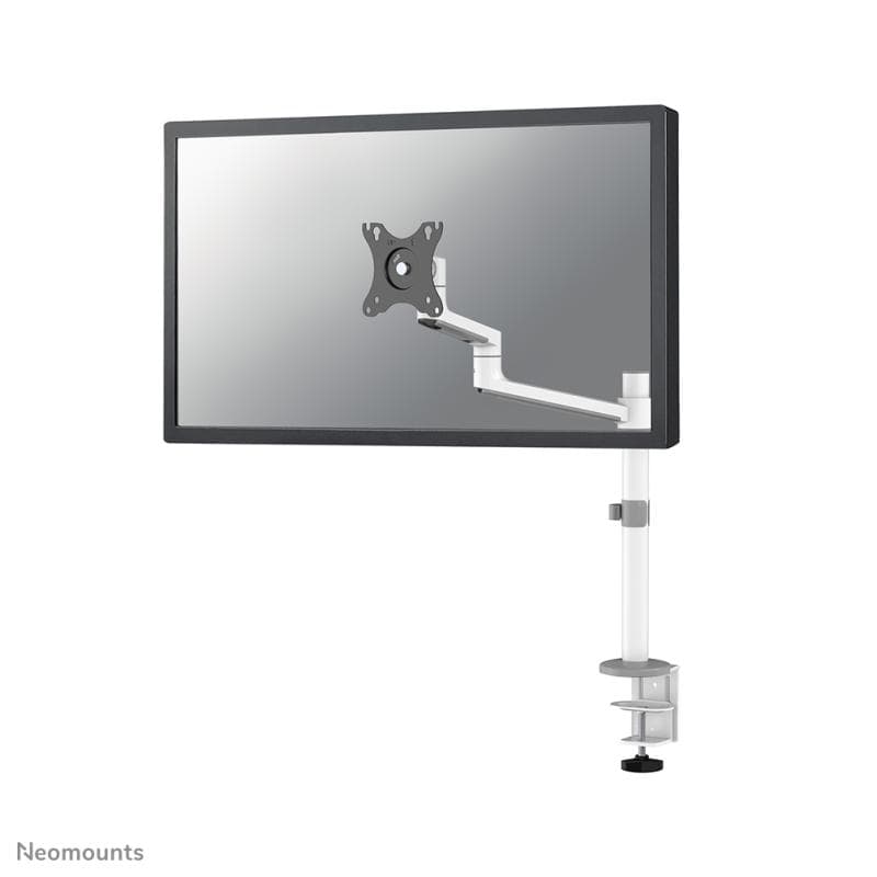 Brat monitor Neomounts DS60-425WH1; pentru display-uri cu diagonale 17"-27", sistem de prindere VESA 75x75~100x100, greutate maxima suportata 8kg, tilt +90°, -30°, swivel +90°, -90°, rotate +360°, distanta fata de perete 128-459mm; inaltime reglabila manual 275-555mm; culoare alb. Garantie 5 ani
