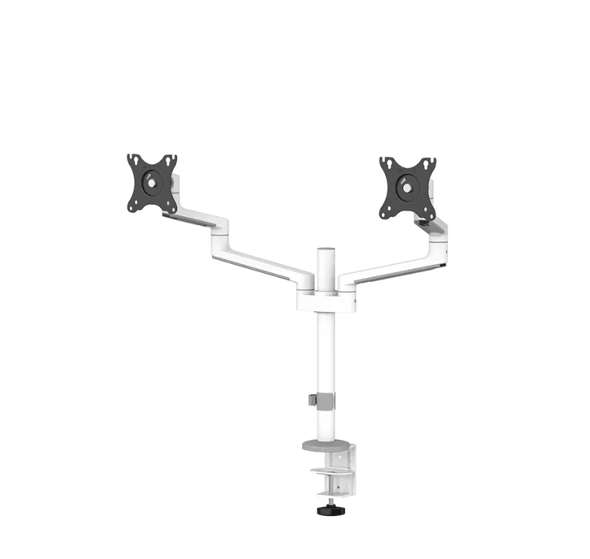 Brat dublu monitor Neomounts DS60-425WH2; pentru display-uri cu diagonale 17"-27", sistem de prindere VESA 75x75~100x100, greutate maxima suportata 8 - per ecrankg, tilt +90°, -30°, swivel +90°, -90°, rotate +360°, distanta fata de perete 128-460mm; inaltime reglabila manual 295-607mm; culoare alb