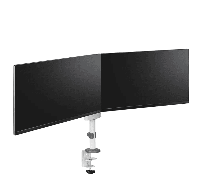 Brat dublu monitor Neomounts DS60-425WH2; pentru display-uri cu diagonale 17"-27", sistem de prindere VESA 75x75~100x100, greutate maxima suportata 8 - per ecrankg, tilt +90°, -30°, swivel +90°, -90°, rotate +360°, distanta fata de perete 128-460mm; inaltime reglabila manual 295-607mm; culoare alb