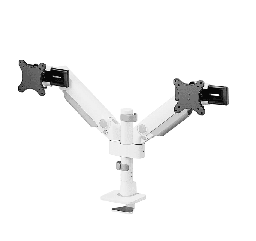 Brat dublu monitor Neomounts DS65S-950WH2; pentru display-uri cu diagonale 24"-34", sistem de prindere VESA 75x75~100x100, greutate maxima suportata 11 - per ecrankg, full motion, tilt +70°, swivel 90°, rotate 90°; gas spring; culoare alb. Garantie 5 ani