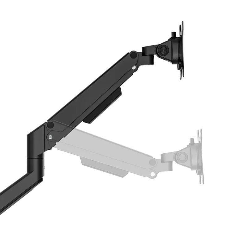 Brat dublu pentru monitor Neomounts, tip full motion, pentru display-uri cu diagonale 17"-32", sistem de prindere VESA 75x75~100x100mm, greutate maxima suportata 9 kg per ecran, tilt +45°, -45°, swivel +90°, -90°, rotate +180°, -180°, reglabil pe inaltime 21,5-49,5 cm, ajustarea latimii 11.4 cm