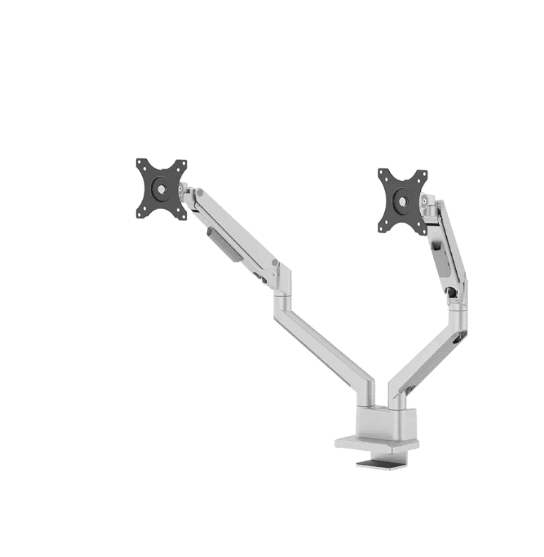 Brat dublu monitor Neomounts DS70-250SL2; pentru display-uri cu diagonale 17"-32", sistem de prindere VESA 75x75~100x100, greutate maxima suportata 9 - per ecrankg, full motion, tilt +45°, swivel 90°, rotate 180°; gas spring; culoare argintiu. Garantie 5 ani