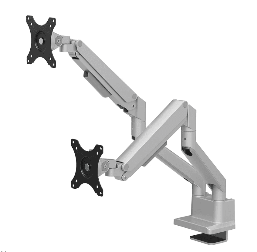 Brat dublu monitor Neomounts DS70-250SL2; pentru display-uri cu diagonale 17"-32", sistem de prindere VESA 75x75~100x100, greutate maxima suportata 9 - per ecrankg, full motion, tilt +45°, swivel 90°, rotate 180°; gas spring; culoare argintiu. Garantie 5 ani