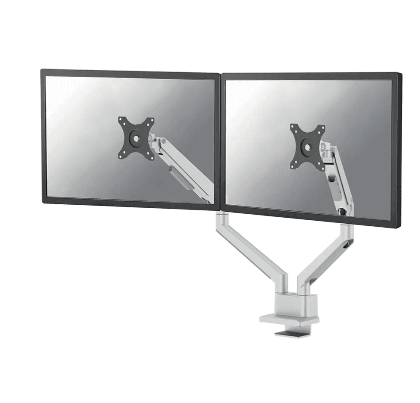 Brat dublu monitor Neomounts DS70-250SL2; pentru display-uri cu diagonale 17"-32", sistem de prindere VESA 75x75~100x100, greutate maxima suportata 9 - per ecrankg, full motion, tilt +45°, swivel 90°, rotate 180°; gas spring; culoare argintiu. Garantie 5 ani