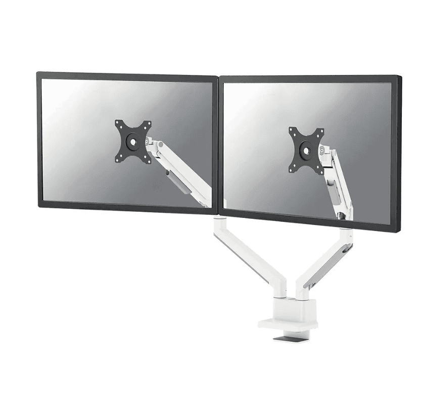 Brat dublu monitor Neomounts DS70-250WH2; pentru display-uri cu diagonale 17"-32", sistem de prindere VESA 75x75~100x100, greutate maxima suportata 9 - per ecrankg, full motion, tilt +45°, swivel 90°, rotate 180°; gas spring; culoare argintiu. Garantie 5 ani