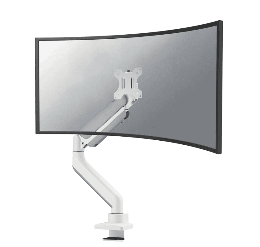 Brat monitor pentru ecrane curbate Neomounts DS70PLUS-450WH1; pentru display-uri cu diagonale 17"-49", sistem de prindere VESA 75x75~100x100, greutate maxima suportata 18kg, full motion, tilt +45°, swivel 90°, rotate 180°, distanta fata de perete 108-568mm; gas spring; culoare alb. Garantie 5 ani