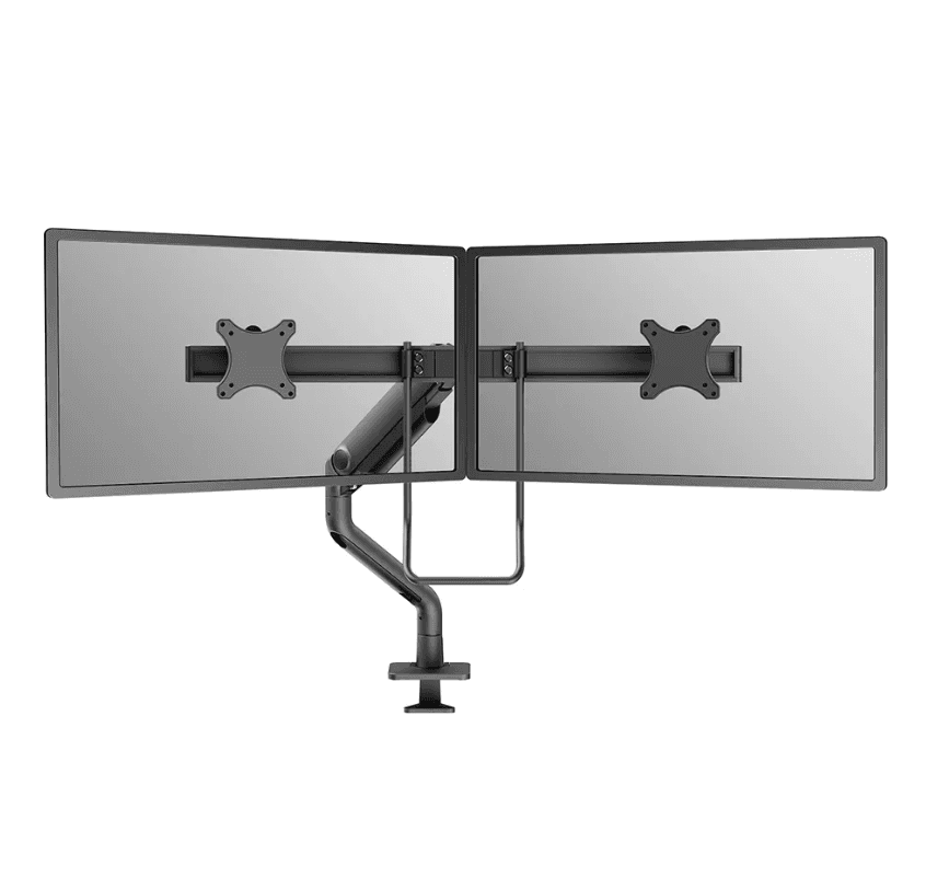 Brat dublu monitor Neomounts DS75S-950BL2; pentru display-uri cu diagonale 17"-32", sistem de prindere VESA 75x75~100x100, greutate maxima suportata 8 - per ecrankg, full motion, tilt 60°, swivel 90°, rotate 180°, distanta fata de perete 204-741mm; gas spring; culoare negru. Garantie 5 ani