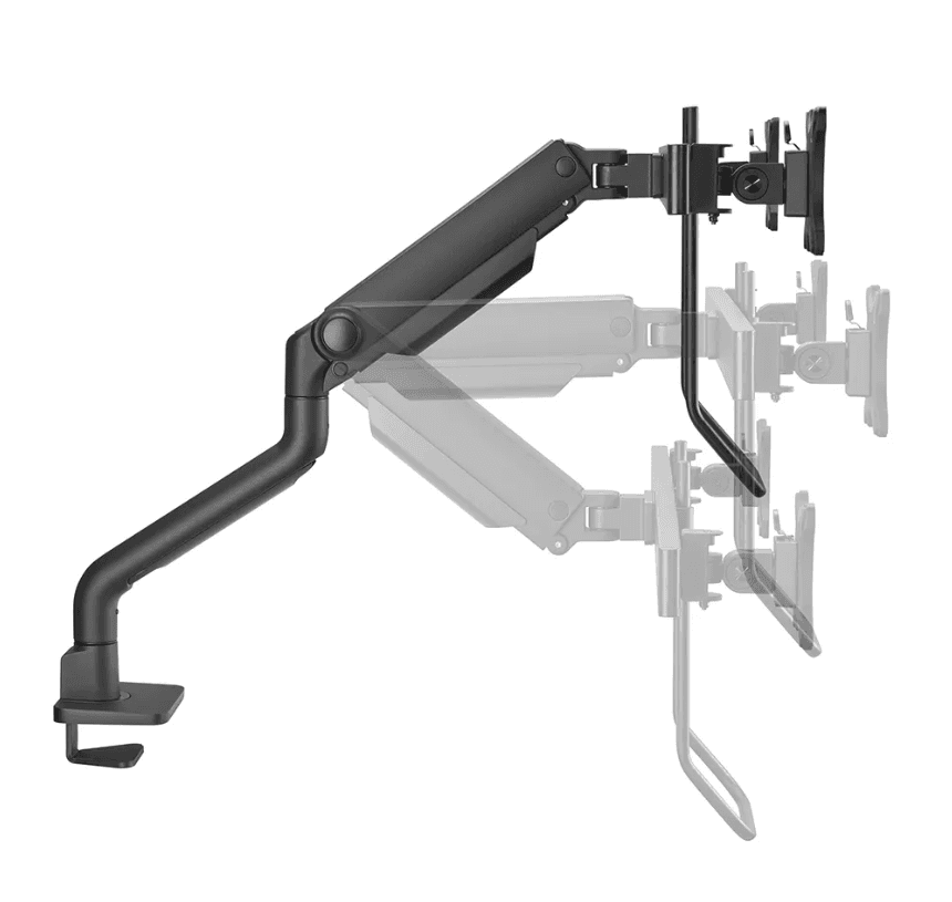 Brat dublu monitor Neomounts DS75S-950BL2; pentru display-uri cu diagonale 17"-32", sistem de prindere VESA 75x75~100x100, greutate maxima suportata 8 - per ecrankg, full motion, tilt 60°, swivel 90°, rotate 180°, distanta fata de perete 204-741mm; gas spring; culoare negru. Garantie 5 ani