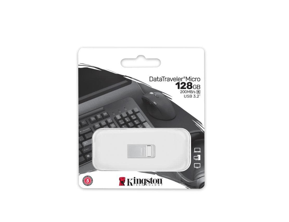 Memorie USB Flash Drive Kingston 128GB Data Traveler Micro, USB 3.2 Gen1, Metalic
