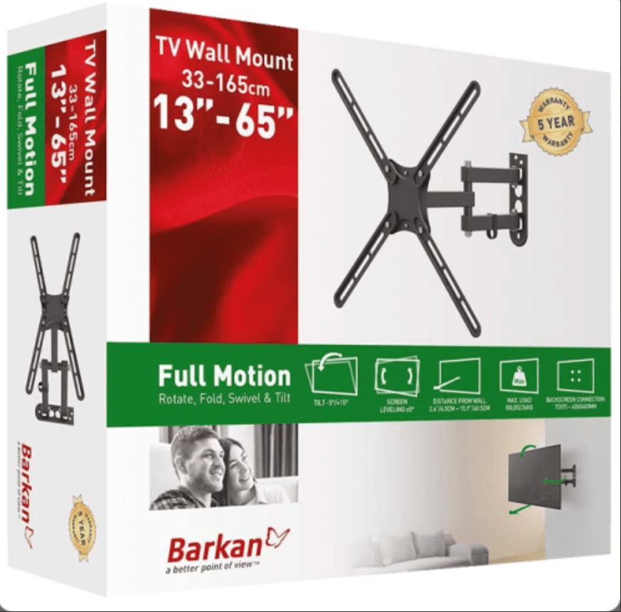 Suport perete LCD/Plasma plat/curbat Barkan, 13-65",3 miscari: Extension, Swivel,Tilt, VESA max. 400x400mm, max. 36Kg, negru