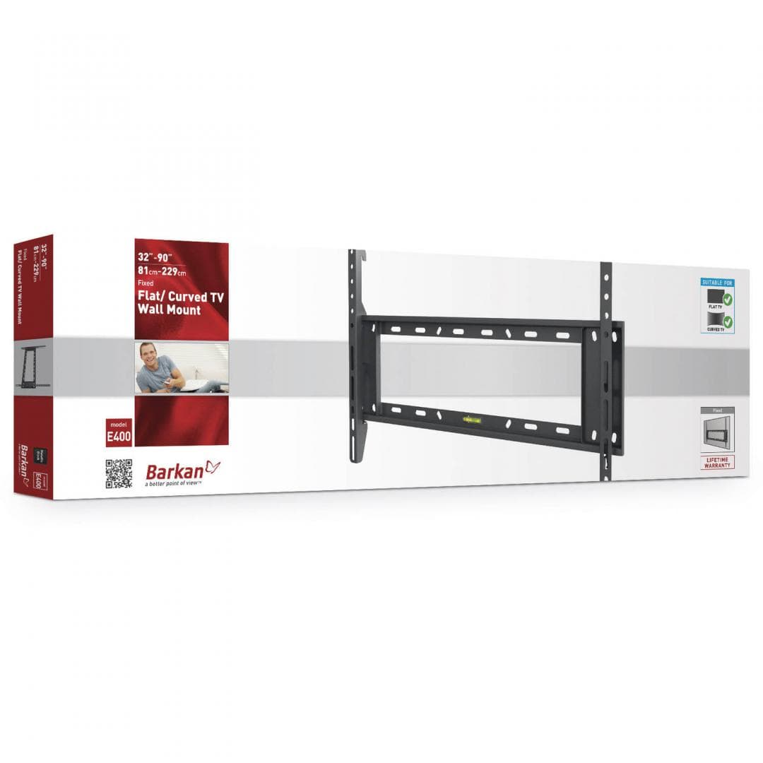 Suport TV de perete, Barkan E400+.B, Fix, 32"- 90", VESA 600 x 400 mm, suporta pana la 60kg, negru