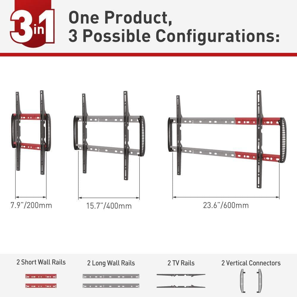 Suport TV de perete Barkan, pentru ecrane de pana la 13" - 90", greutate maxima suportata 60kg, distanta fata de perete 80mm - 200mm, VESA max. 600x400 mm, negru