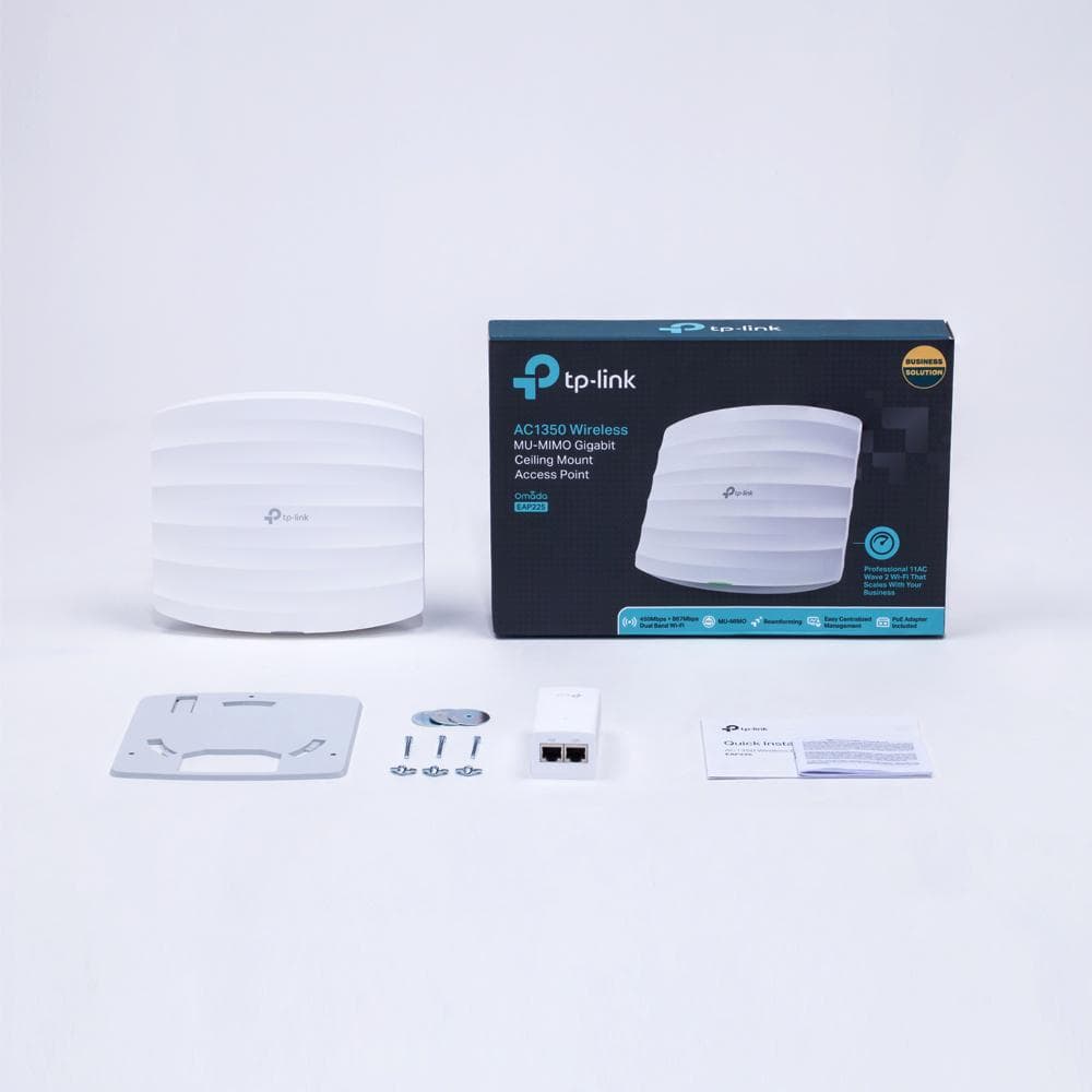 "AC1350 Ceiling Mount Dual-Band Wi-Fi Access Point PORT: 1× Gigabit RJ45 Port SPEED: 450 Mbps at 2.4 GHz + 867 Mbps at 5 GHz FEATURE: 802.3af PoE and Passive PoE, 3× Internal Antennas, Mesh, Seamless Roaming, MU-MIMO, Band Steering, Beamforming, Load Balance, Airtime Fairness, Centralized Management