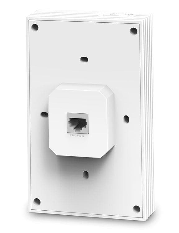 TP-Link Wireless Access Point EAP655-WALL, AX3000 Wireless Dual Band Indoor, 802.3af/at PoE, viteza transfer: 5 GHz 2402 Mbps, 2.4 GHz 574 Mbps, Interfata: Uplink: 1× 10/100/1000, Downlink: 3× 10/100/1000, dimensiuni: 143 × 86 × 42.6 mm.