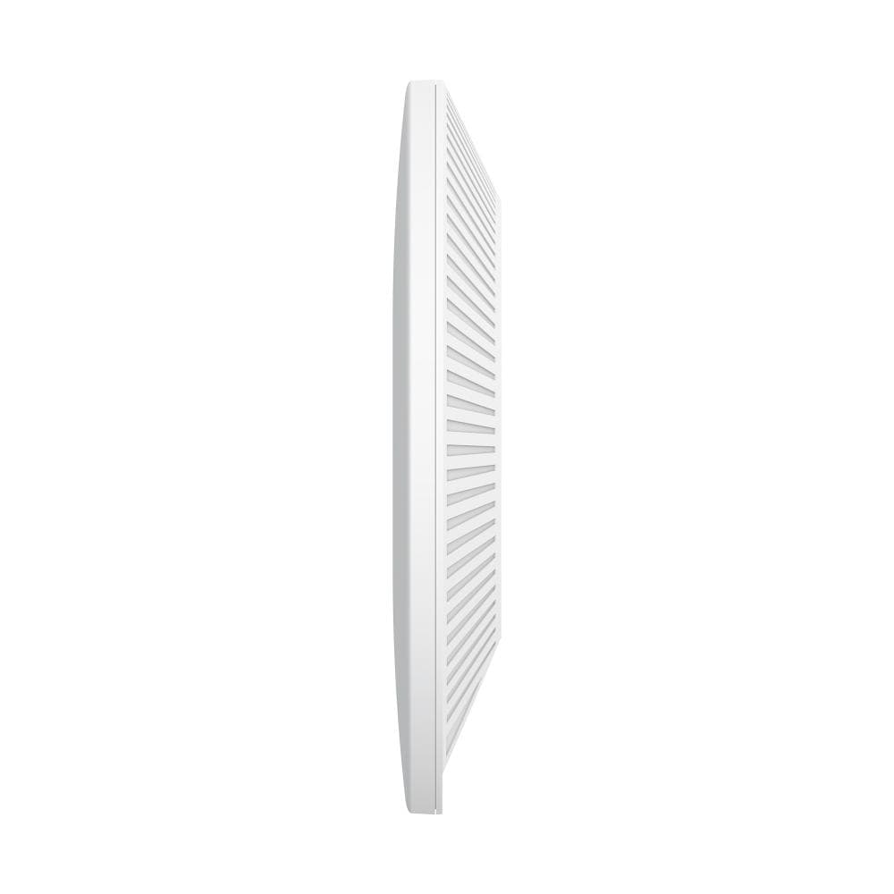 "Omada  AX6000 Ceiling Mount Dual-Band Wi-Fi 6 Access Point PORT: 1×2.5G RJ45 Port SPEED:1148Mbps at  2.4 GHz + 4804 Mbps at 5 GHz FEATURE: 802.3at POE+ and 12V DC (Power Adapter is not included), 4×Internal Antennas, MU-MIMO, 160MHz Supported, Seamless Roaming, Band Steering, Beamforming, Load