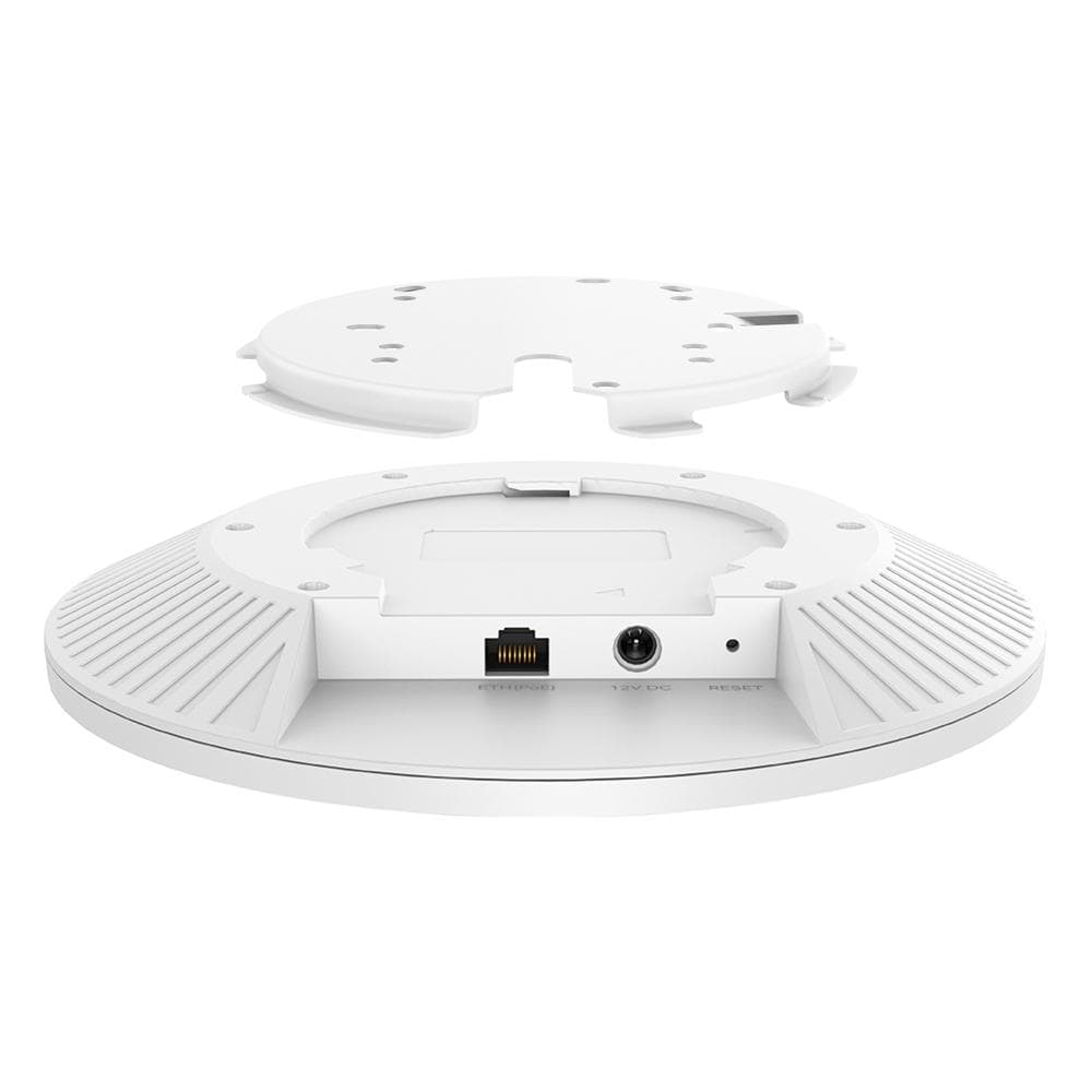 "Omada  BE9300 Ceiling Mount Tri-Band Wi-Fi 7 Access Point PORT: 1×2.5G RJ45 Port SPEED:574Mbps at  2.4 GHz + 2880 Mbps at 5 GHz+ 5760 Mbps at 6 GHz FEATURE: 802.3at POE+ and 12V DC (Power Adapter is not included), 4×Internal Antennas, MU-MIMO, 320MHz Supported, Seamless Roaming, Band Steering