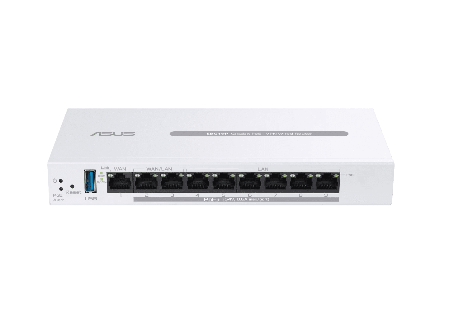 ASUS WIRED ROUTER 8 porturi POE EBG19P, Standarde wireless: Bluetooth® 3.0, Bluetooth® 3.2, IEEE 802.1p, IEEE 802.1q, IEEE 802.3, IEEE 802.3ab, IEEE 802.3i, IEEE 802.3u, IEEE 802.3x, IPv4, IPv6, 1 x antena interna Bluetooth, Procesor:  1.8GHz Dual-core ARMv8, Memorie: 256 MB Flash, 512 MB RAM