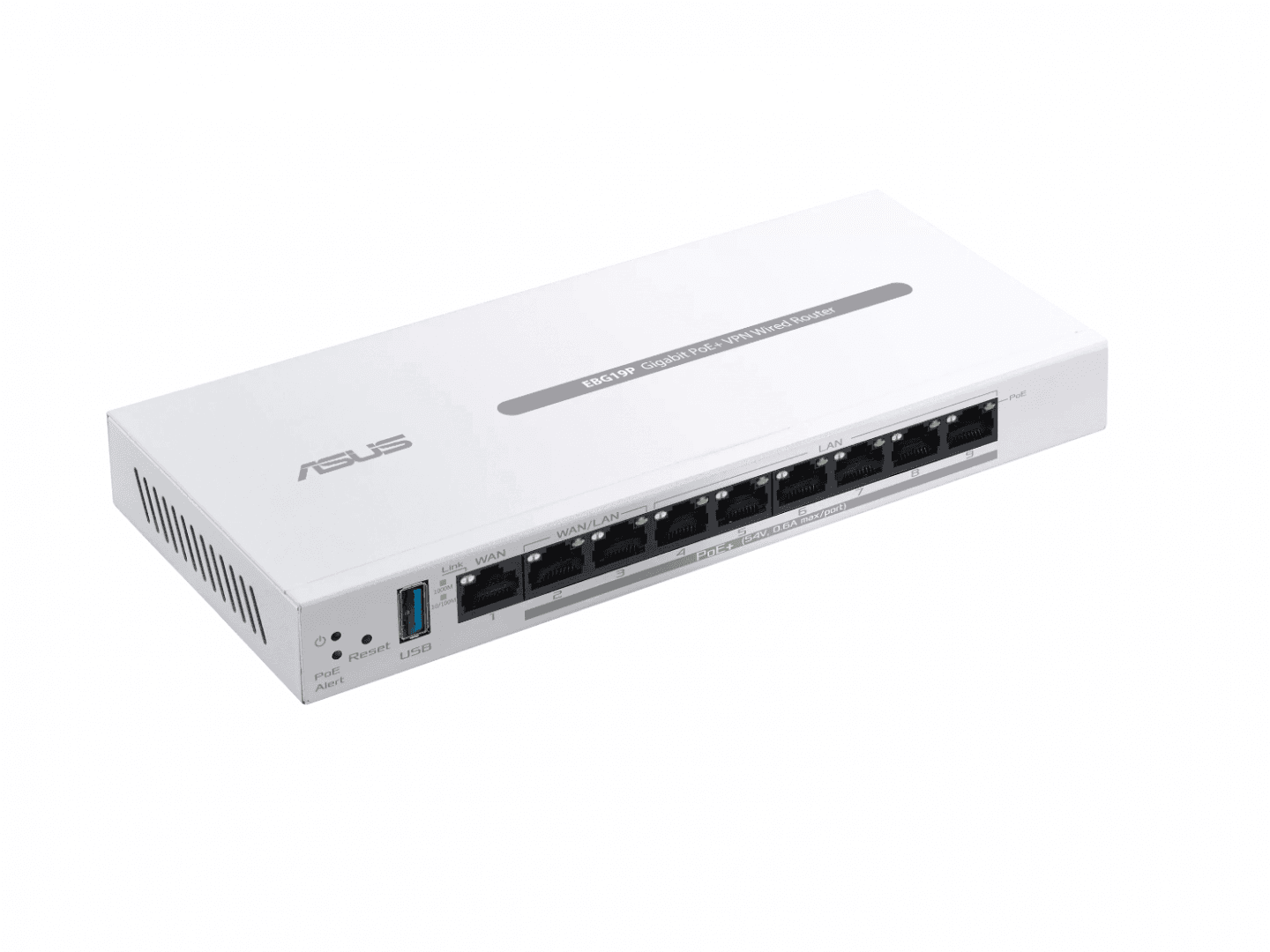 ASUS WIRED ROUTER 8 porturi POE EBG19P, Standarde wireless: Bluetooth® 3.0, Bluetooth® 3.2, IEEE 802.1p, IEEE 802.1q, IEEE 802.3, IEEE 802.3ab, IEEE 802.3i, IEEE 802.3u, IEEE 802.3x, IPv4, IPv6, 1 x antena interna Bluetooth, Procesor:  1.8GHz Dual-core ARMv8, Memorie: 256 MB Flash, 512 MB RAM