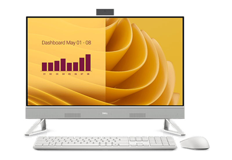 DELL All-In-One EC27250, 27-inch FHD (1920 x 1080) Narrow Border Infinity Touch Display with Wide Viewing Angle, 90 Watt AC Adapter, 5MP IR Tilt Camera (White) , Intel(R) Core(TM) 7 processor 150U(12MB cache, 10 cores, 12 threads, up to 5.4 GHz), Intel(R) Graphics, 32 GB DDR5, 2 x 16 GB, 5200 MT/s